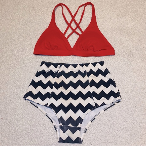 Lulus Other - Red and Chevron Bikini Set